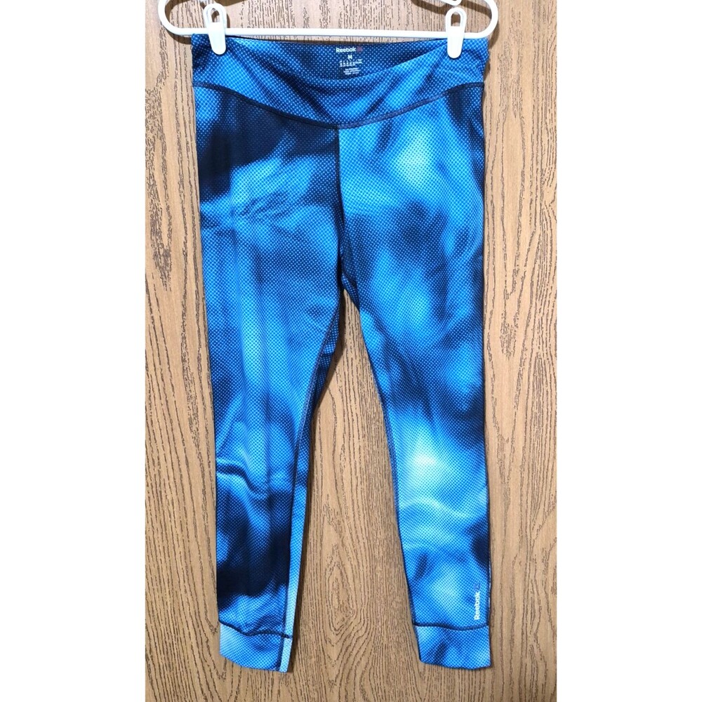 Reebok Women's Blue Wave Pattern Gym Athletic Work Stretchy Pants Size M